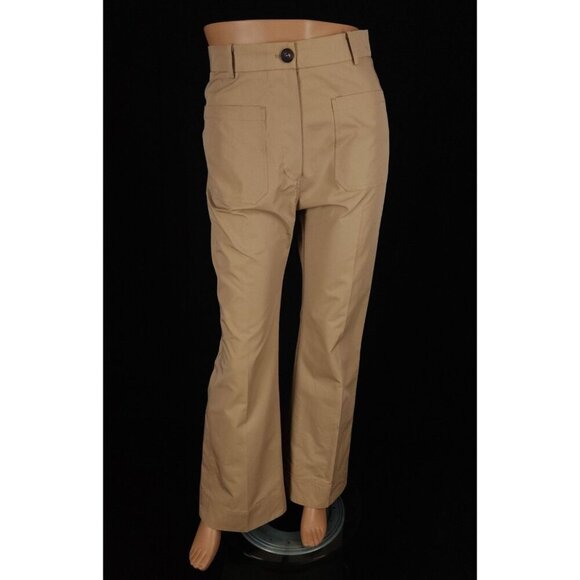 DRAE Cotton Patch Pocket Flared Trousers Size M Womens Beige $325 - Picture 2 of 14